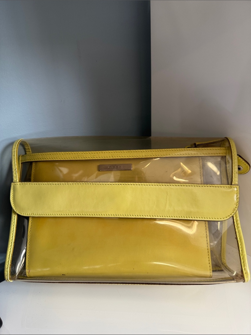 Yellow Clear PVC Crossbody Bag with Inner Leather Pouch